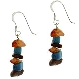 Genuine Carnelian, Tiger Eye and Reconstituted Turquoise Chip Earrings