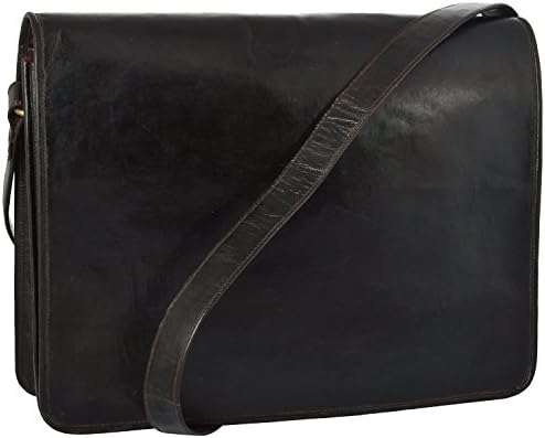 CK International Leather Full Flap Messenger Handmade Bag Laptop Bag Padded Messenger Bag School Bag Extra Extra Large (XXL) Black
