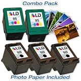 HP 98/95 Combo Set- 3 LD Remanufactured HP 98/C9364WN and 2 Reman HP 95/C8766WN & Free 20 Pack of LD Brand 4x6 Photo Paper