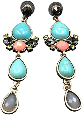 HONEYJOY Bright Color Turquoise Dangle Earring Sets Long Teardrop Pendant Earrings (Turquoise)