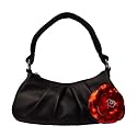 Bisadora Black Leather Hobo With Red Metallic Leather Flower