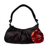 Bisadora Black Leather Flower Hobo W/ Red Metallic Leather Flower