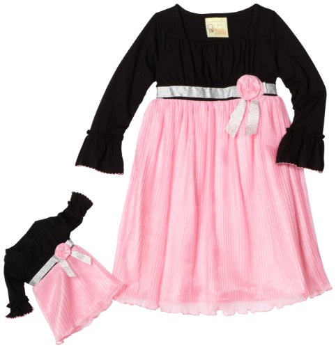 Dollie & Me Girls 2-6X  Pleated Dress, Black/Pink, 4