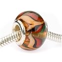 Murano Style Glass Lampwork Bead Fits Pandora Amber W/Red Green Chevron 14mm (1)