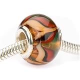 Murano Style Glass Lampwork Bead Fits Pandora Amber W/Red Green Chevron 14mm (1)