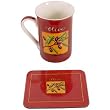 Red Olive Motif Boxed Porcelain mug and coaster set