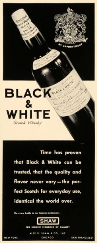 1934 Ad Black and White Label Scotch Whiskey Bottle - Original Print Ad