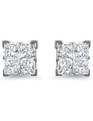 14k White Gold Princess-cut Diamond Invisible-Set Stud Earrings (1 cttw, I-J, I2)