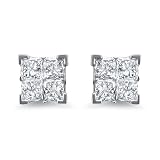 14k White Gold Princess-cut Diamond Composite Stud Earrings (1 cttw, I-J, I2)