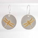 Two-tone Dragonfly Dangle Earrings in Sterling Silver & 24kt Vermeil, #8889