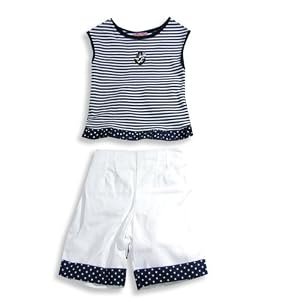 Picture Me - Infant Girls Striped Sleeveless Capri Set, Navy, White