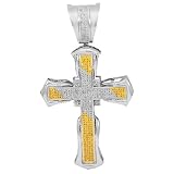 10K White Gold Mens Diamond Cross Pendant with Yellow Diamonds 0.80 Ctw