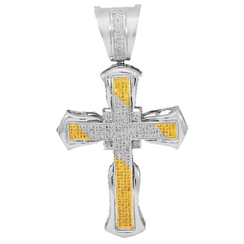10K White Gold Mens Diamond Cross Pendant with Yellow Diamonds 0.80 Ctw