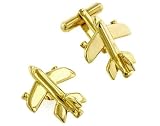 JJ Weston yellow gold plated plane or airplane cufflinks with presentation box. Made in the USA