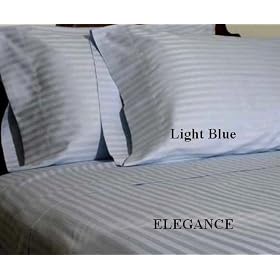 ELEGANCE Egyptian Cotton 600 Thread Count 3 - Pc Sateen Stripe Duvet Cover Light Blue King.