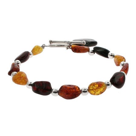Eve's Addiction Earth Tone Genuine Amber Silver Toggle Bracelet