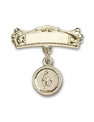 Gold Filled Baby Badge with Miraculous Charm and Arched Polished Badge Pin