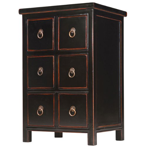 EXP Handmade Asian Furniture 28-Inch Antique Style Classic Black Wood Chinese Medicine Cabinet