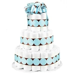 3 Tier Blue & Brown Polka Dot Baby Boy Diaper Cake - Great Baby Shower Gift Idea or Table Centerpiece