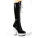 5 Inch Sexy High Heel Knee Boot Stack Heel 1 1/2 Inch Platform Boots Black Patent / Clear CLEARANCE