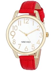 Nine West Womens NW/1582WTRD Gold-Tone Case Easy-to-Read Dial Thin Red Strap Watch