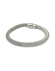 10MM Sterling Silver Italian Bracelets Rhodium Plated Large Beaded Magnet Lock Bracelet 7.5 Inches