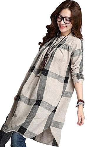 cmy select 長袖 レディース ワンピース 膝丈 ブロック チェック 体型カバー チュニック