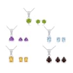 Sterling Silver Peridot, Garnet, Amethyst, Blue Topaz and Citrine Stud Earrings and Pendants Individually-Boxed Set
