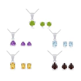 Sterling Silver Peridot, Garnet, Amethyst, Blue Topaz and Citrine Stud... by
