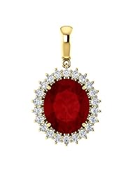 18K Yellow Gold 12.00x10.00mm Oval Cut Chatham Created Ruby and Diamond Pendant -- LIFETIME WARRANTY