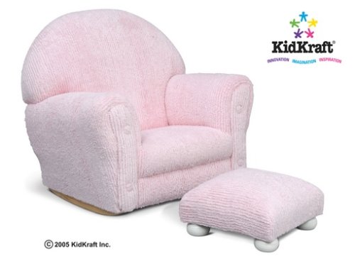 KidKraft Upholstered Rocker with Ottoman Pink Chenille