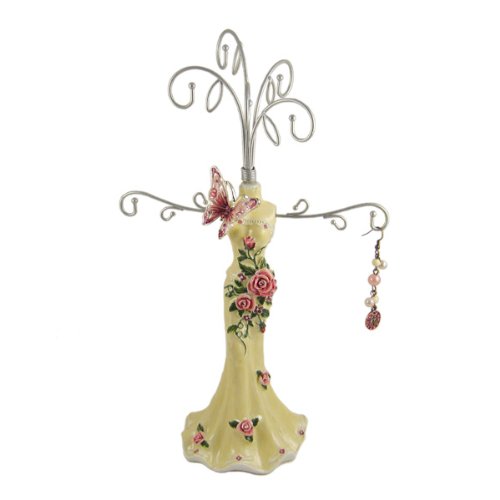 Mannequin Jewelry Stand Jeweled Vintage Style -Rose & Butterfly Motif -Pink & Beige