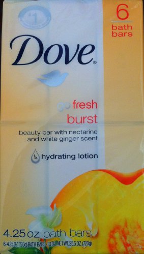 Dove Go Fresh Burst Beauty Bars, Nectarine and White Ginger Scent, 6 Pack (Pack of 3)