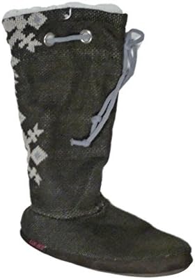 Lukees by Mukluks Brown Gray Snowflake knit Boot Style Slippers Faux Fur Booties