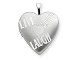 925 Sterling Silver 20mm with Heart LIVE, LOVE, LAUGH Heart Locket - Chain Included