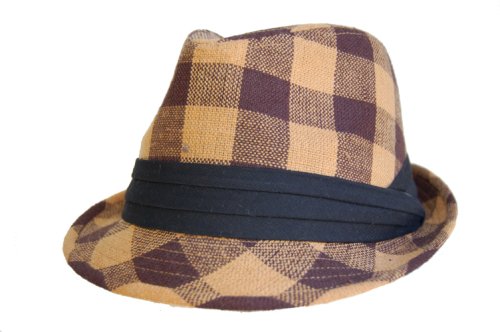 New Plaid Checkered Fedora Hats- Brown
