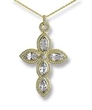 Jewelry : Large Marquise Stone Diamond Pave Cross Pendant