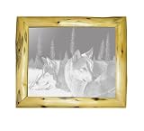 Decorative Log Framed Mirror Wall Decor With Wolf Etched Mirror - Wolf Decor - Unique Wolf Gift Ideas - Ready To Hang - 20 x 24