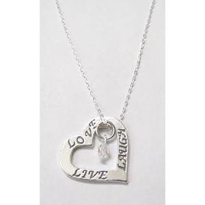 Sterling Silver Live Laugh Love Heart Affirmation Ring Necklace