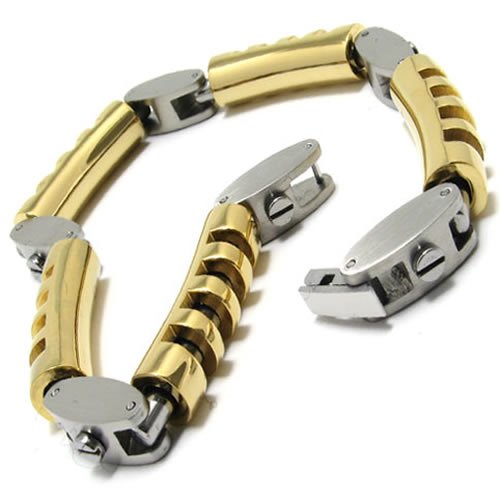Konov Jewellery Mens Stainless Steel Bracelet Bangle, Colour Gold Silver, Length 8 2/3 inch
