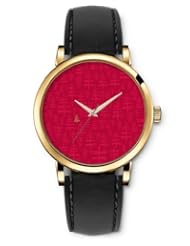 SPRAWL Aanalog Fashion Series Gold Ladies Watches of Genuine Black Leather Strap,Unique Wrist Watch for Women Girls Designed with Red and yellow pine