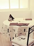 NAPPE ANTI-TACHES RONDE 180 cm GOUTER ECRU/CHOCO 100% COTON