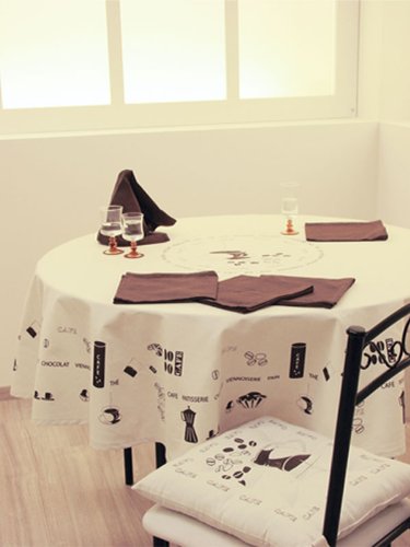 NAPPE ANTI-TACHES RONDE 180 cm GOUTER ECRU/CHOCO 100% COTON