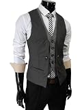 TheLees Mens premium layered style slim vest waist coat Dark gray Large(US Medium)