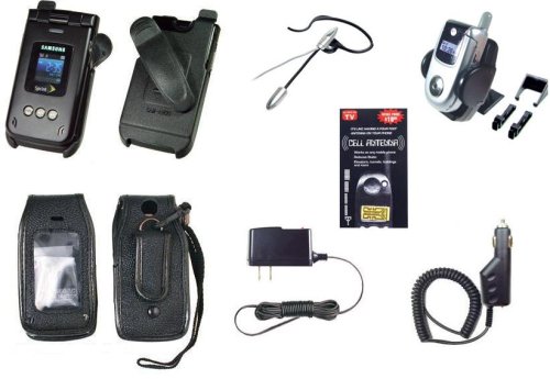 All Accessories for Your Samsung A900 Blade Phone (Includes Rapid Car Charger, Rapid Home Charger, Hands Free Boom Mic, Leather Case, Belt Clip Holster, Car Holder, & Antenna Booster)