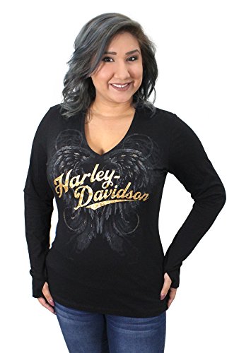 Harley-Davidson Womens Your Fantasy Foil Ink V-neck Black Long Sleeve