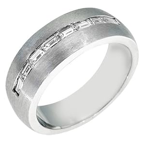 14k White Gold Mens Baguette Cut Channel Set Diamond Ring 1 Carat