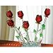 Red Bouquet 6 Glass Roses with Green Leaves