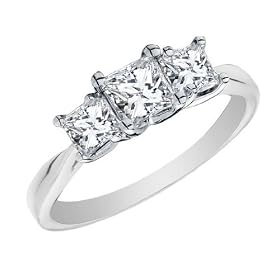 Certified Princess Cut Diamond Engagement Ring and Three Stone Anniversary Ring 1 Carat (ctw) in 14K White Gold: Jewelry