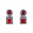Earrings - E410 - Square and Round Crystal - Post Earring Style ~ Siam (Red)